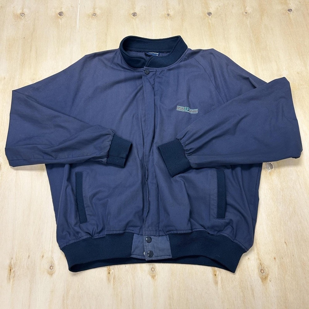 Vintage Holloway Jacket Mens XL Blue Snap Front Windbreaker Elastic Hem Cuffs